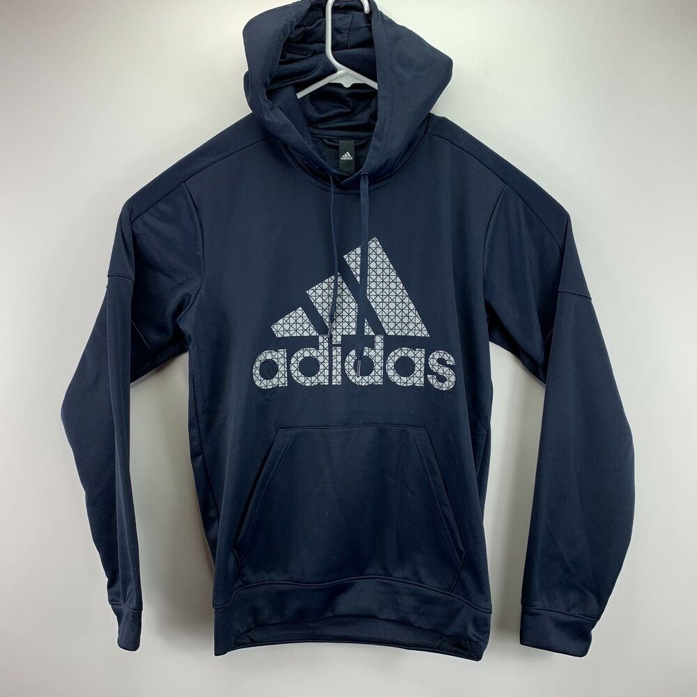 Adidas Mens Team Issue Fleece Logo Print Hoodie Navy Blue S - Picture 1 of 4